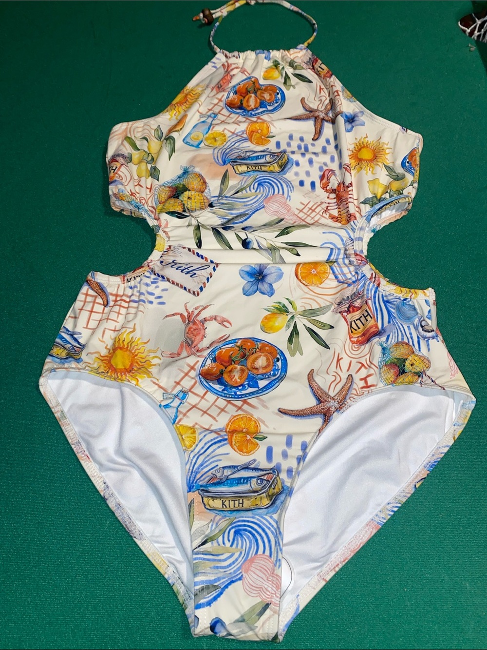 Kith GIRLS Cream Multicolor Cutout Halter One-Piece Swimsuit